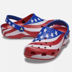NEW Crocs Classic American Flag Clogs Men’s Size 6 Womens 8 Team USA Patriotic